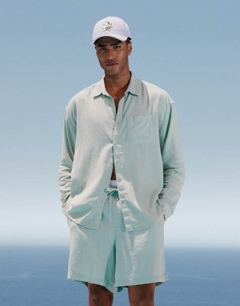 New Look - Camicia vaporosa a maniche lunghe in misto lino verde chiaro in coordinato - view 1