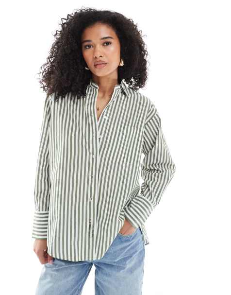 New Look - Camicia verde a righe con tasca - view 1