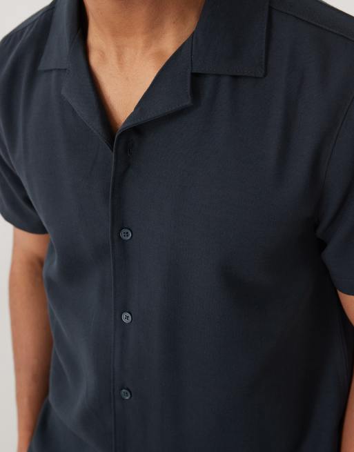 New Look - Camisa azul marino con cuello de solapas de tejido efecto lino (parte de un conjunto), 3 de 5