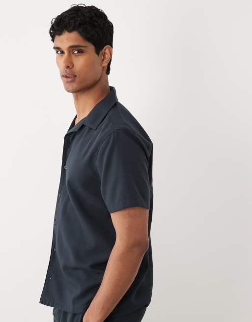 New Look - Camisa azul marino con cuello de solapas de tejido efecto lino (parte de un conjunto), 5 de 5