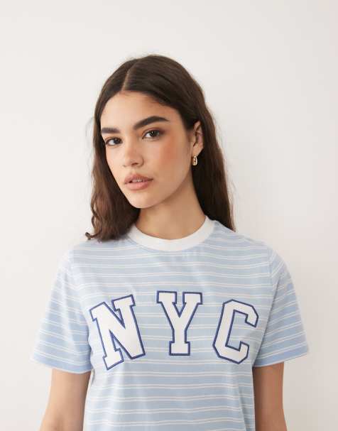 New Look - Camiseta azul a rayas con estampado "NYC" - view 1