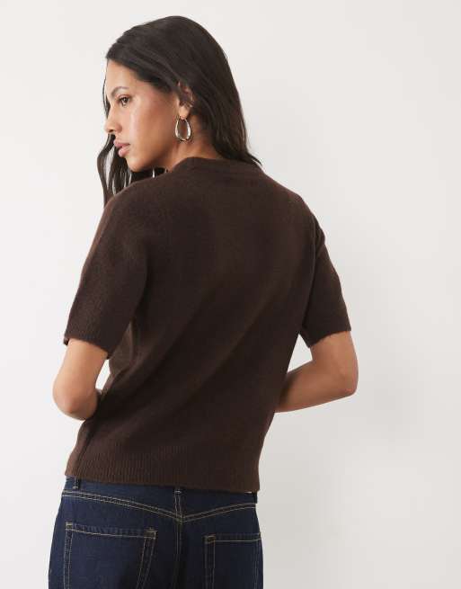 New Look - camiseta de punto en marrón oscuro, 4 de 4