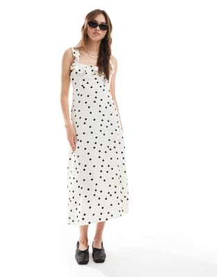 New Look - Camisole-Midikleid in Creme gepunktet mit Rüschenärmeln-Weiß