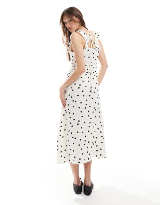 New Look – Camisole-Midikleid in Creme gepunktet mit Rüschenträgern, 3 von 4