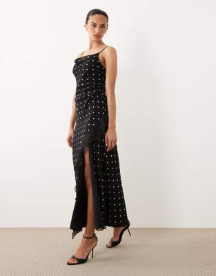 Camisole-Midikleid in Schwarz mit Polka Dots Schwarz 46