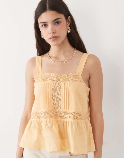 New Look – Camisole-Oberteil aus Spitze in Orange - view 1