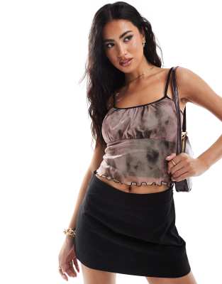 New Look - Camisole-Oberteil in Rosa mit Raffung und Batikmuster