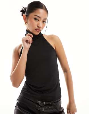 New Look - Camisole-Oberteil in Schwarz mit kurzem Schnitt und Neckholder