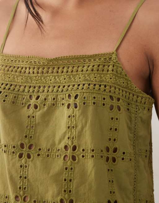 New Look - Camitop met broderie in groen, deel van co-ord set, 3 van 4