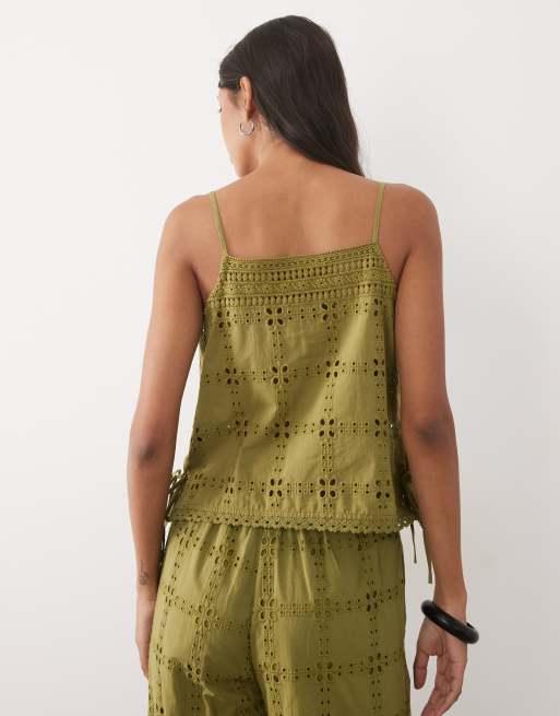 New Look - Camitop met broderie in groen, deel van co-ord set, 4 van 4
