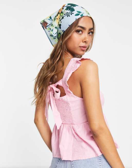 New Look - Camitop met peplum en gestrikte achterkant in roze, 2 van 4