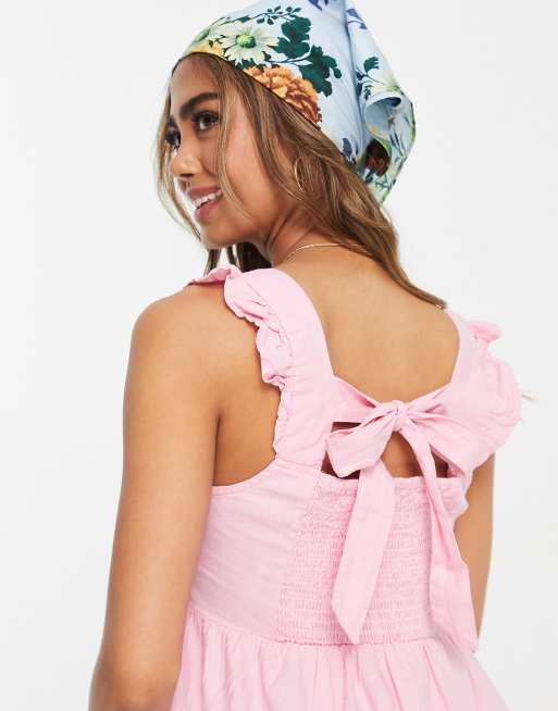 New Look - Camitop met peplum en gestrikte achterkant in roze, 4 van 4
