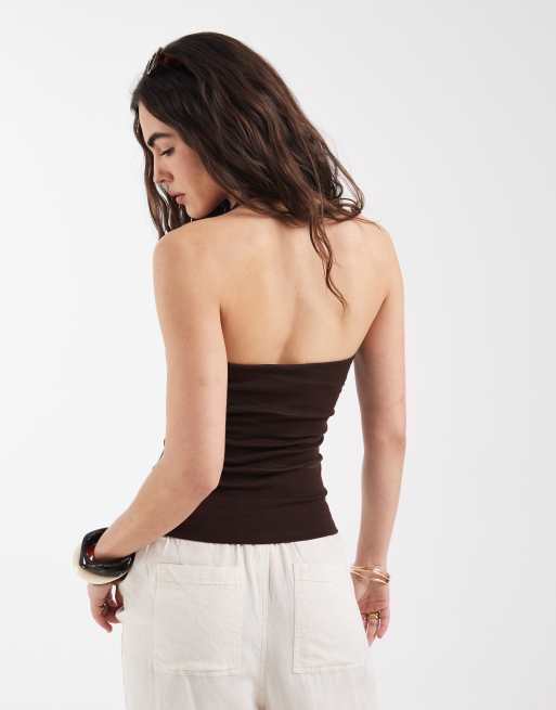 New Look - Canotta allacciata al collo marrone scuro, 3 di 4