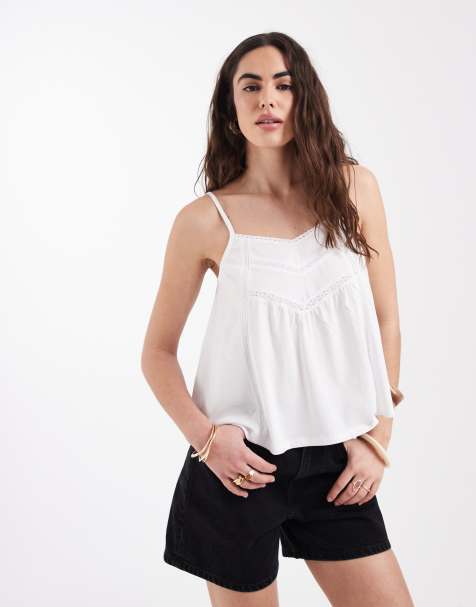 New Look - Canotta bianca con scollo a V e finiture in pizzo - view 1