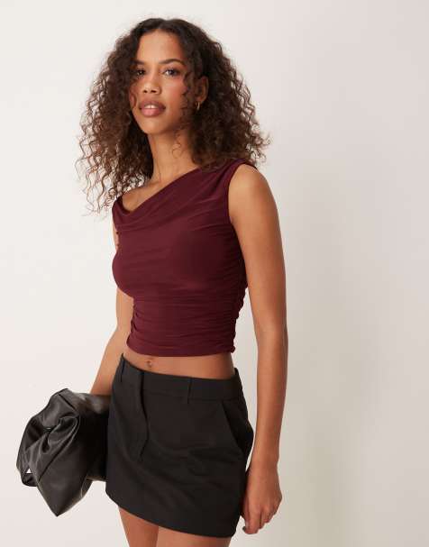New Look - Canotta bordeaux con scollo ad anello e arricciatura laterale - view 1