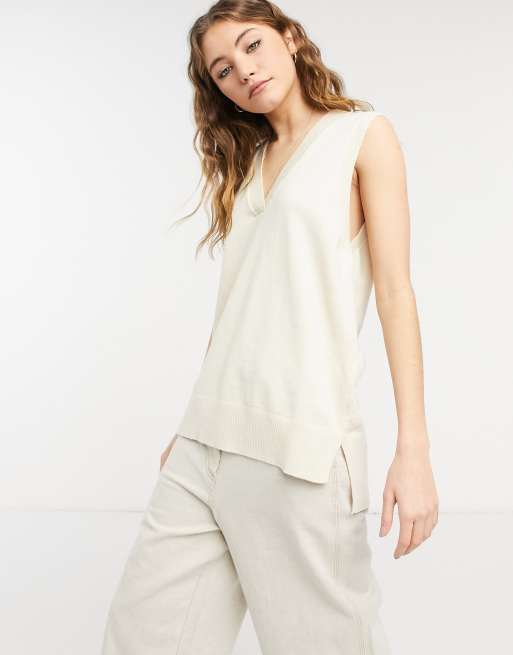 New Look - Canotta con scollo a V in maglia color crema