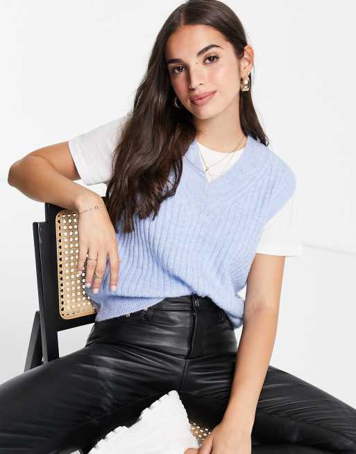 New Look - Canotta in maglia azzurra con scollo a V