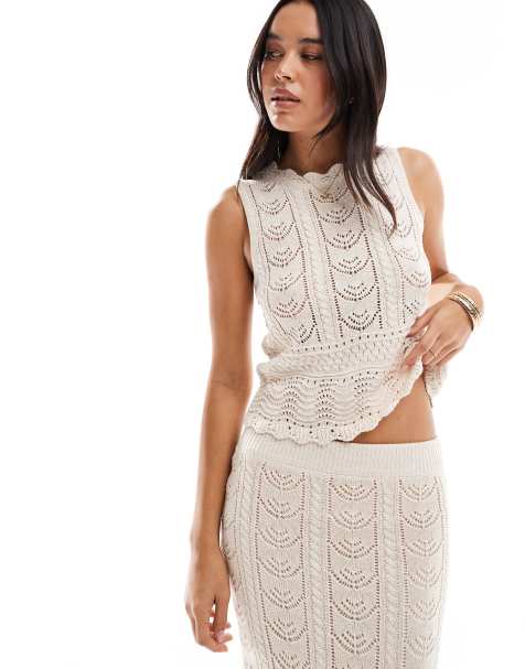 New Look - Canotta in maglia color crema luccicante in coordinato - view 1