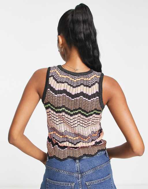 New Look - Canotta in maglia nera a zig-zag, 2 di 4