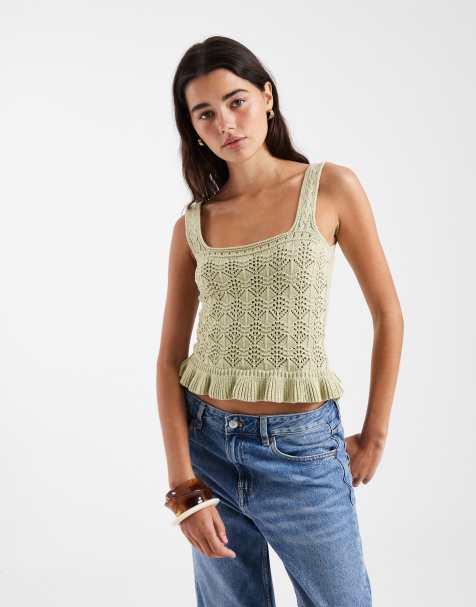 New Look - Canotta in maglia verde con scollo squadrato - view 1