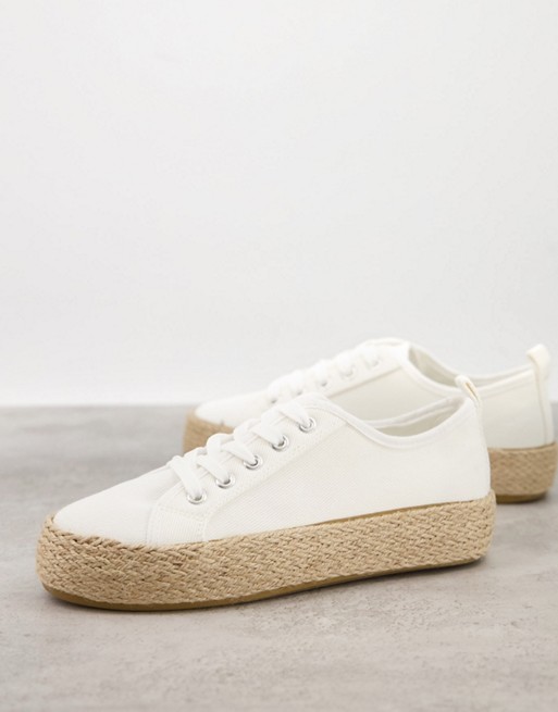 New Look canvas espadrille lace up trainer in white