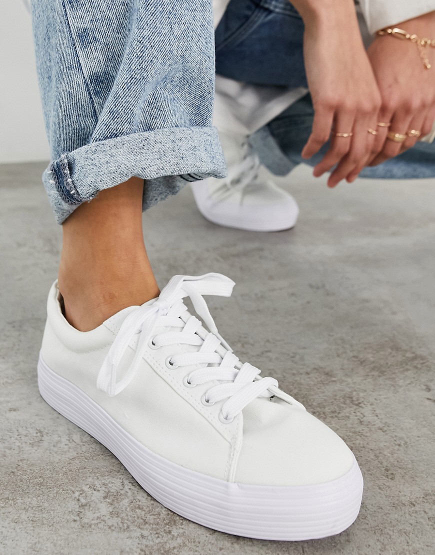 New Look canvas flatform sneakers in white