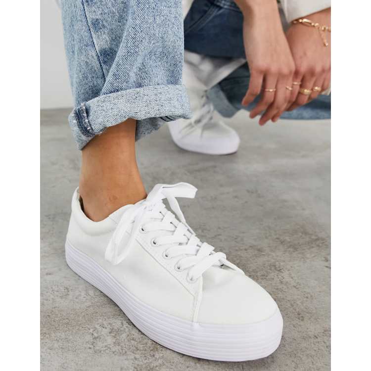 New Look canvas flatform trainers in white ASOS