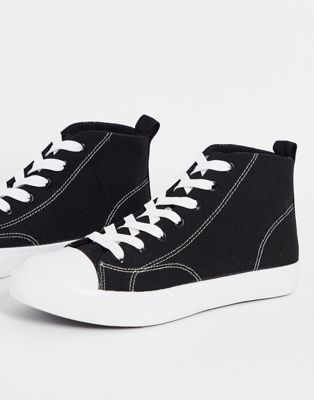 New Look canvas high top trainers in black