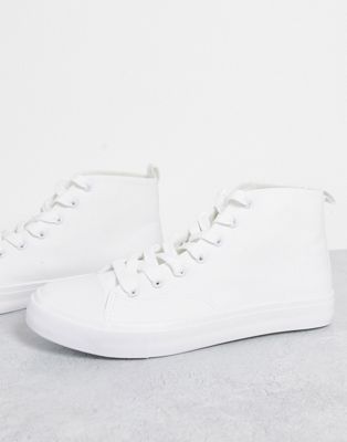 New Look canvas high top trainers in white