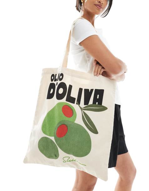 New Look canvas tote bag in olive print - view 1