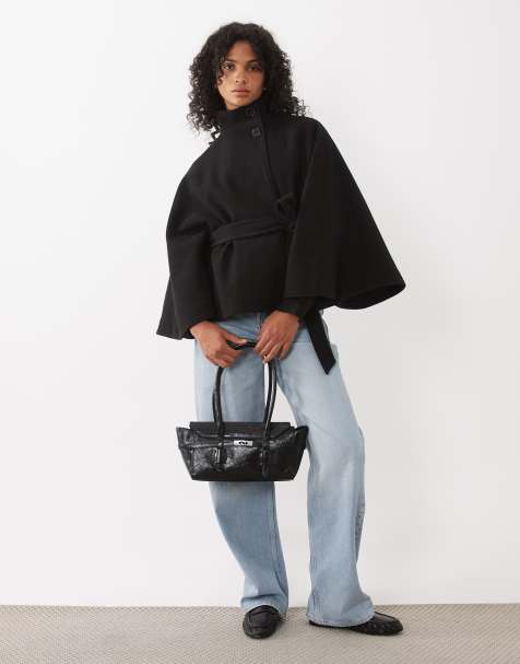 New Look Cape-Jacke mit Stehkragen und Gürtel in Schwarz - view 1