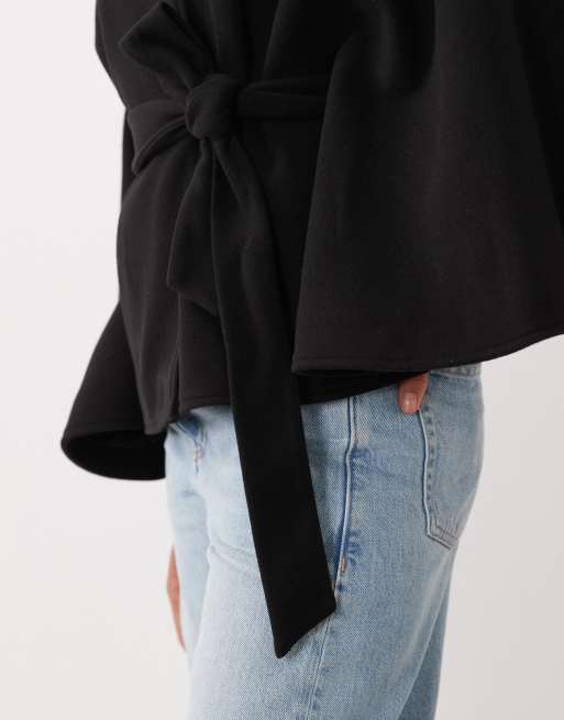 New Look capejacka med ståkrage och bälte i svart, 3 av 4