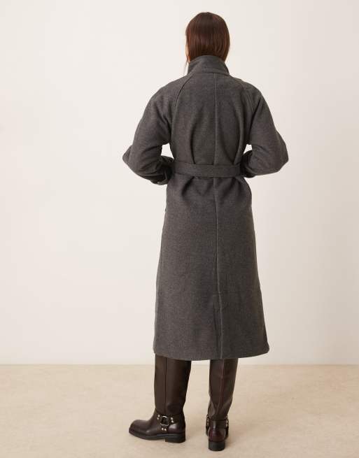 New Look - Cappotto grigio allacciato in vita con collo a imbuto, 2 di 4