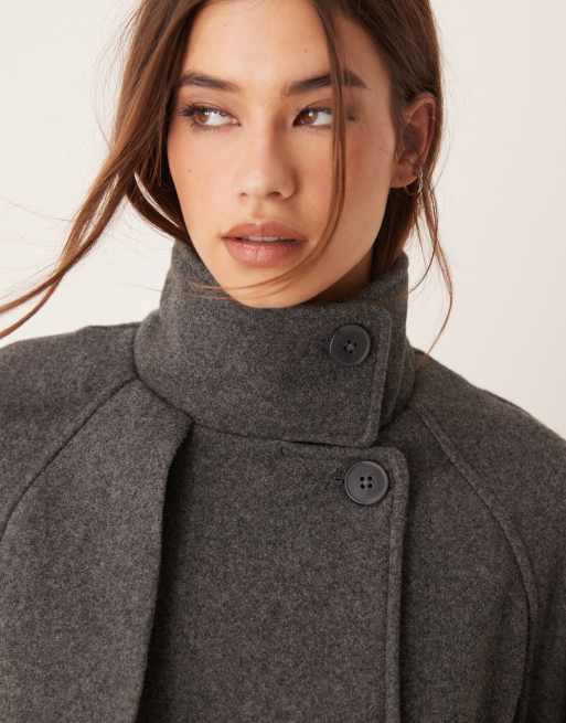 New Look - Cappotto grigio allacciato in vita con collo a imbuto, 3 di 4