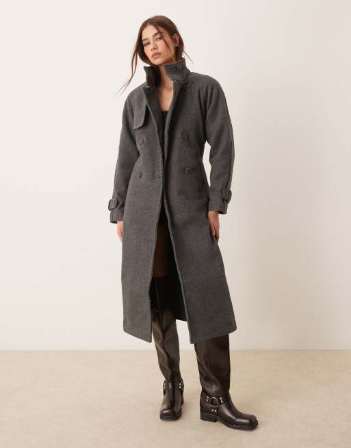 New Look - Cappotto grigio allacciato in vita con collo a imbuto, 4 di 4