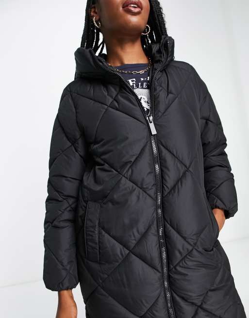 New Look - Cappotto imbottito trapuntato a rombi nero taglio lungo, 3 di 4