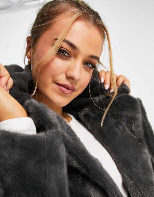 New Look - Cappotto in pelliccia sintetica grigio scuro, 3 di 4