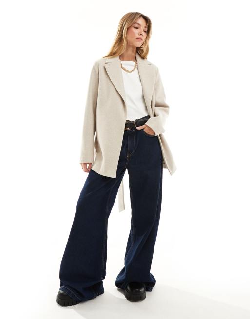 New Look - Cappotto taglio corto color visone con cintura