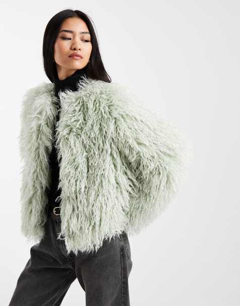 New Look - Cappotto verde chiaro in pelliccia sintetica - view 1