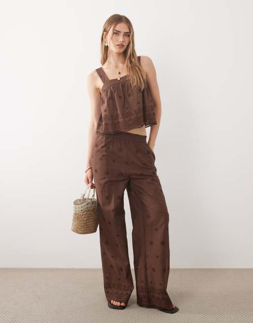 New Look - Caraco d'ensemble en broderie anglaise à bords festonnés - Marron, 2 de 4