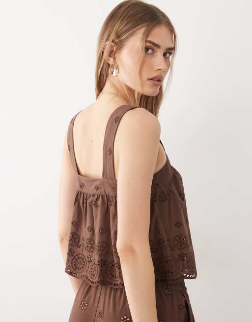 New Look - Caraco d'ensemble en broderie anglaise à bords festonnés - Marron, 4 de 4