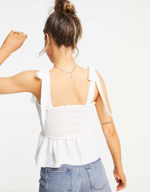 New Look - Caraco froncé avec bretelles à nouer - Blanc cassé, 2 de 4