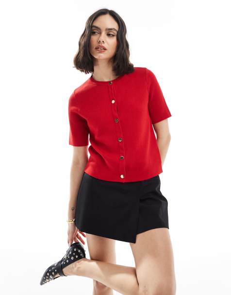 New Look - Cardigan a maniche corte rosso con bottoni - view 1