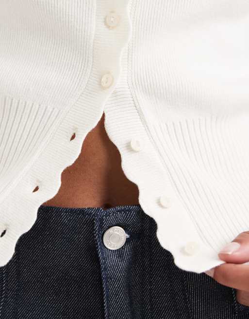 New Look - Cardigan color crema con bordi smerlati, 2 di 4