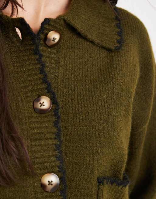 New Look - Cardigan color kaki con colletto e impunture | ASOS