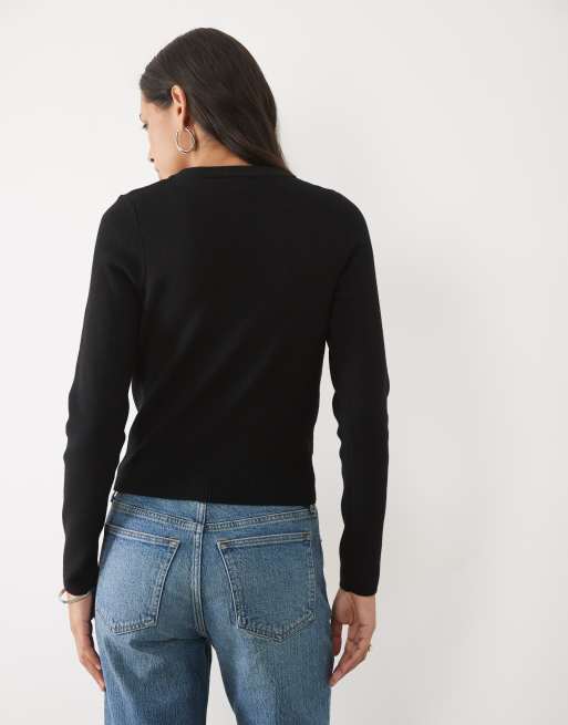 New Look cardigan compatto in maglia nero, 4 di 4