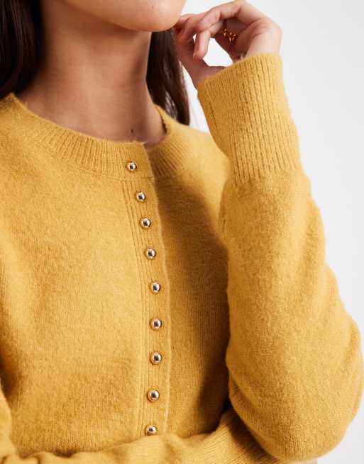 New Look - Cardigan girocollo giallo con bottoni, 4 di 4