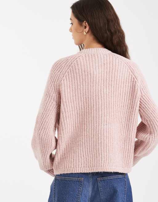 New Look - Cardigan girocollo rosa con maniche raglan, 4 di 4