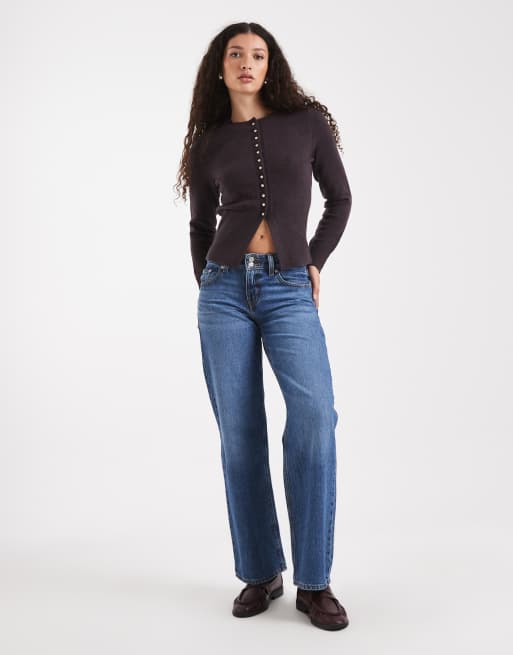 New Look - Cardigan girocollo viola con bottoni, 2 di 4