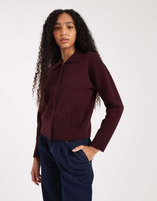 New Look - Cardigan in Burgunderrot mit durchgehendem Reißverschluss und Kragen